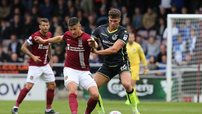 Broadbent in action against Northampton in League One earlier this season