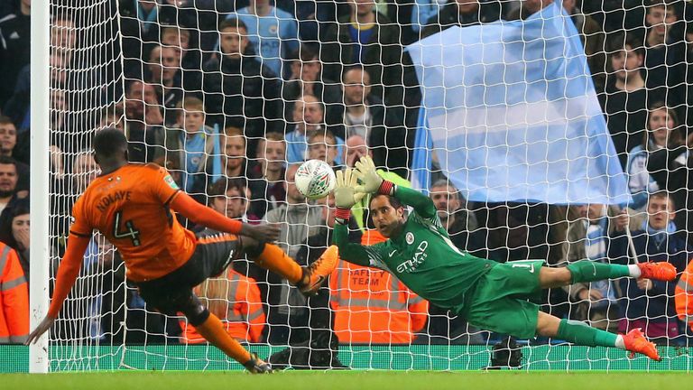 Claudio Bravo's penalty saving heroics sent City through at Wolves' expense