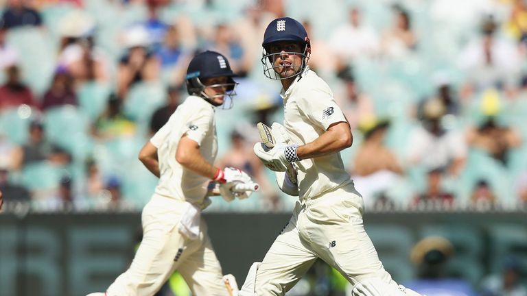 Alastair Cook (R) scored an unbeaten 244, while Root was dismissed for 61