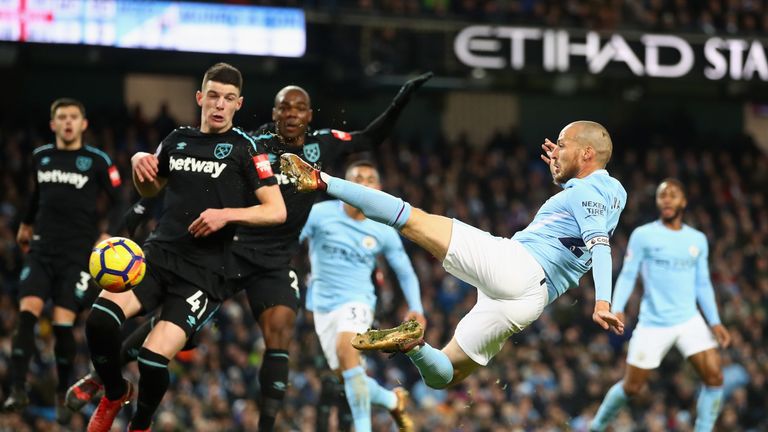 David Silva scores Manchester City's winner against West Ham