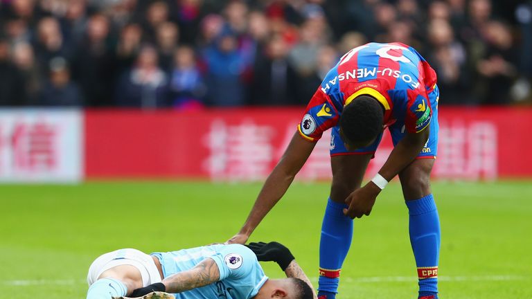 Gabriel Jesus was injured for Man City at Selhurst Park
