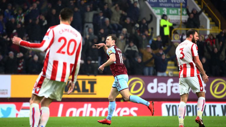 Ashley Barnes celebrates scoring the winning goal