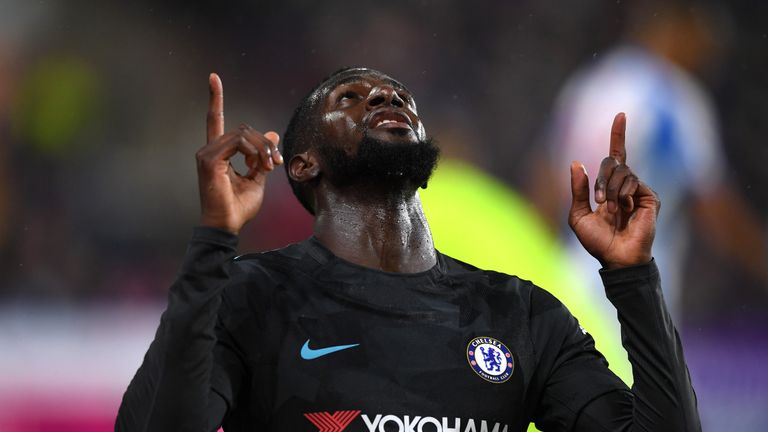 Tiemoue Bakayoko celebrates after giving Chelsea the lead