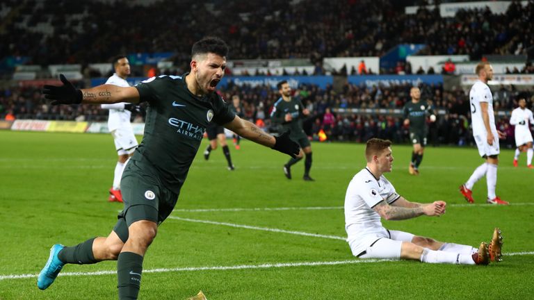 Sergio Aguero of Manchester City celebrates