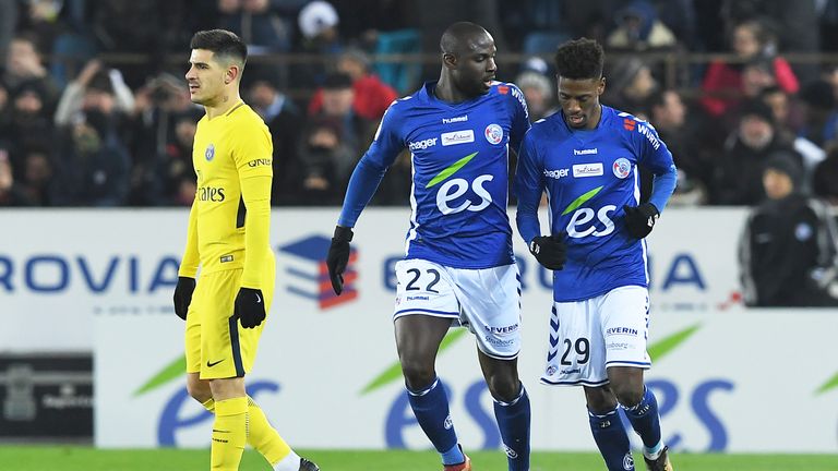 Nuno Da Costa (right) helped Strasbourg beat Paris Saint-Germain