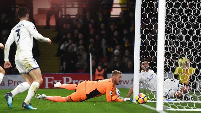 Kasper Schmeichel could not stop Abdoulaye Doucoure's effort creeping in