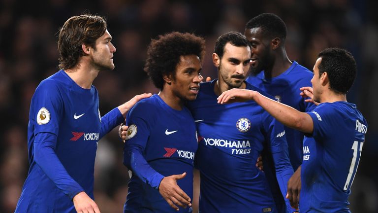 Willian (2nd L) produced a fine performance in Chelsea's win