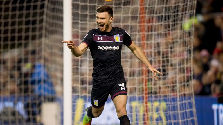 Scott Hogan celebrates after scoring the winner for Aston Villa at Nottingham Forest