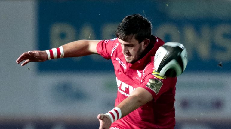 Jones kicks a conversion during a dominant Scarlets first half
