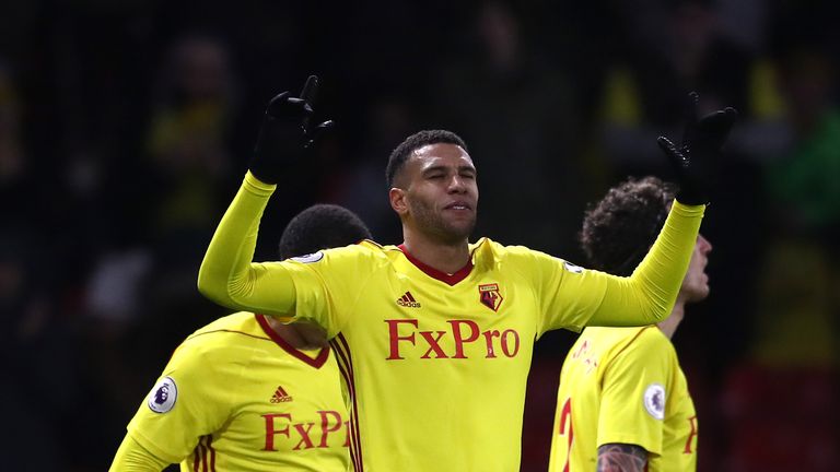 Etienne Capoue of Watford celebrates after scoring his side's third goal against Bristol City