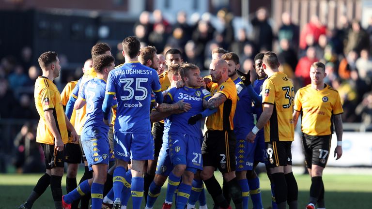 Tempers flared as Leeds were knocked out of the FA Cup by Newport last month