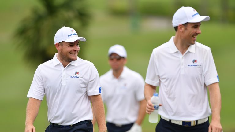 Tyrrell Hatton plays with Ross Fisher in the anchor match