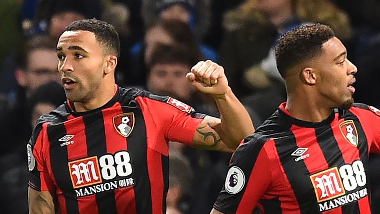 Callum Wilson celebrates putting Bournemouth ahead at Stamford Bridge
