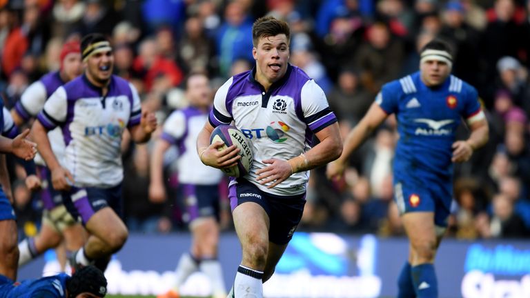Huw Jones breaks through to score Scotland's second try