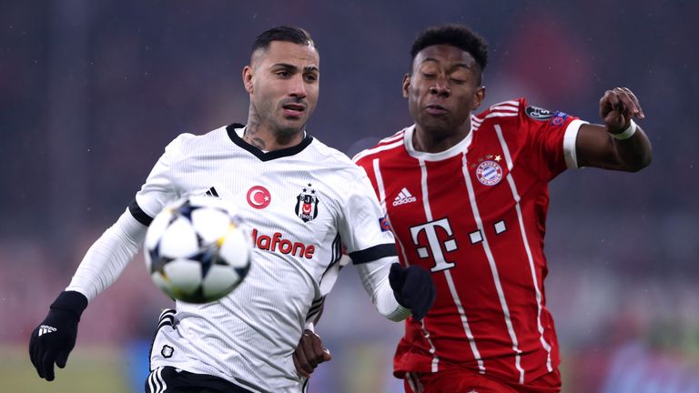 Ricardo Quaresma and David Alaba battle for the ball in the Allianz Arena