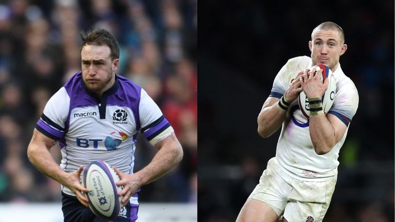 Scotland's Stuart Hogg is up against England's Mike Brown