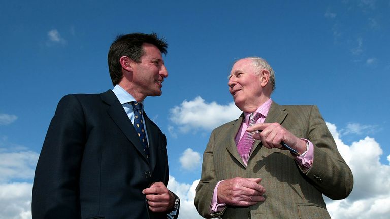 Lord Coe and Sir Roger Bannister pictured on the 50th anniversary of Bannister breaking the four-minute mile