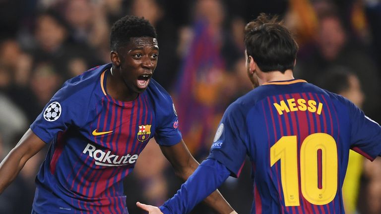 Ousmane Dembele (left) is expected to line up for Barcelona against Roma