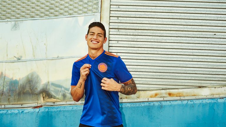James Rodriguez models the new Colombia World Cup 2018 away shirt (credit: adidasUK)