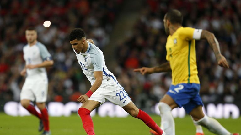 Dominic Solanke's England debut saw him come up against the likes of Dani Alves