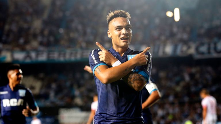 Martinez celebrates scoring for Racing