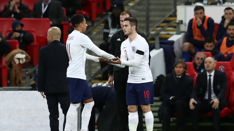 Lewis Cook comes on to make his England debut at Wembley on Tuesday