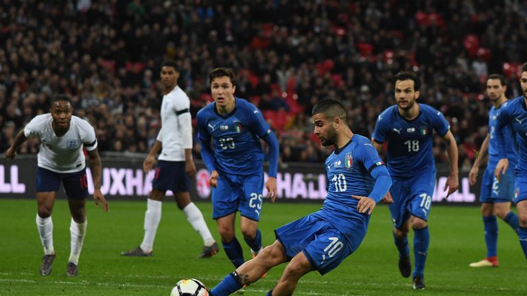 Lorenzo Insigne converted an 87th-minute penalty at Wembley