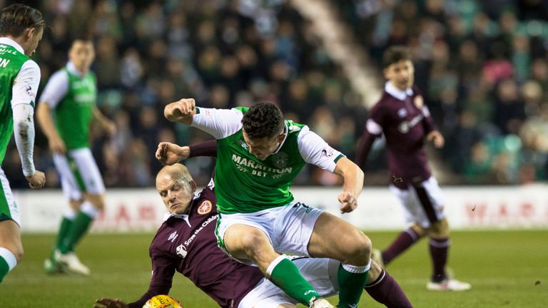 Hibernian's John McGinn (right) impressed for the home side
