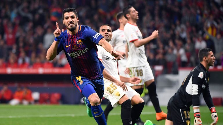 Luis Suarez was on target in the 5-0 thrashing of Sevilla in the Copa Del Rey final last week