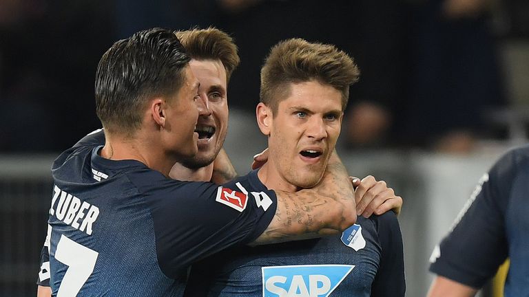 Andrej Kramaric (R) scored a hat-trick for Hoffenheim