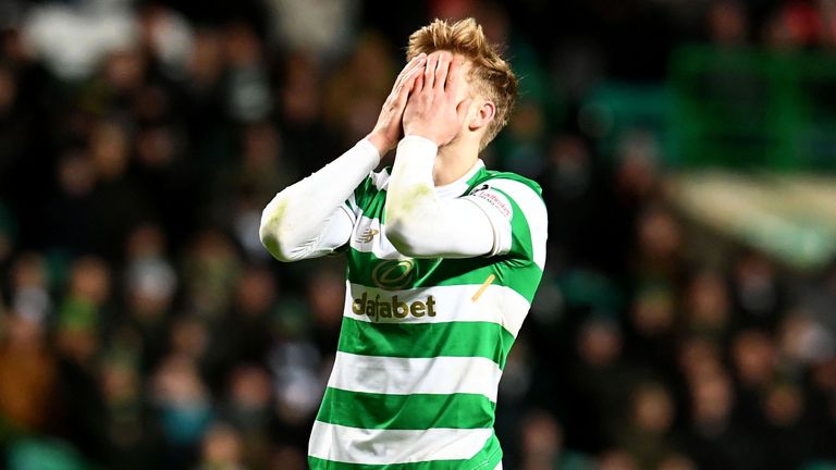 Celtic's Stuart Armstrong is dejected after missing a chance in the second half