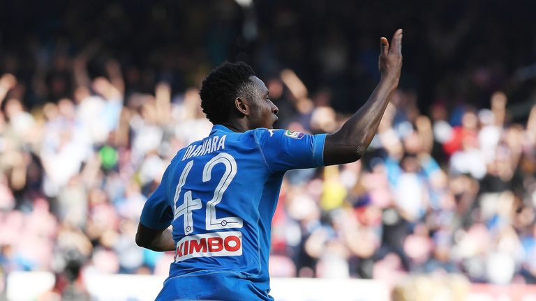 Amadou Diawara celebrates his injury-time winner against Chievo