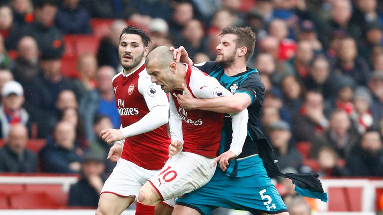 Jack Wilshere and Jack Stephens clash ended with the Southampton defender being sent off and Wilshere being shown a yellow card