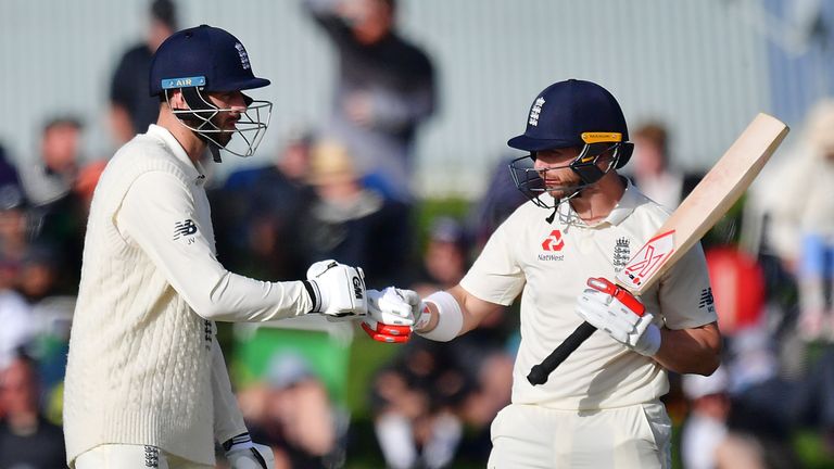 Stoneman (L) celebrates one of his four half centuries for England during the winter