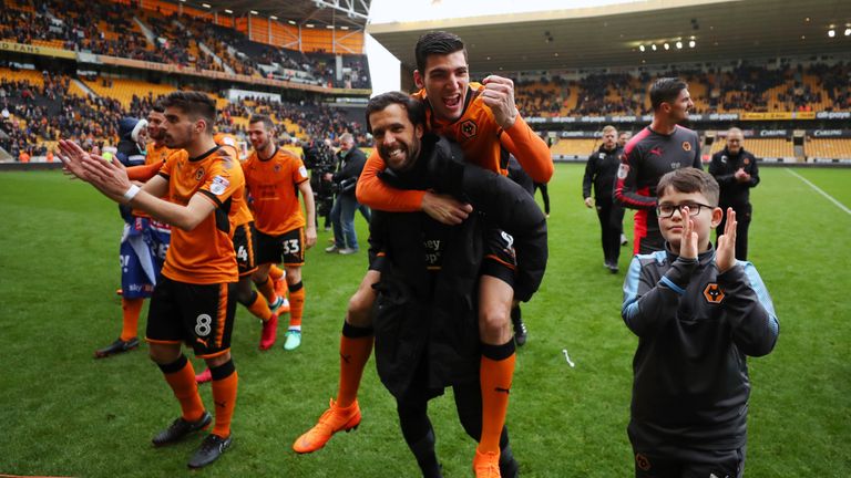 Wolves players enjoy the win over Birmingham