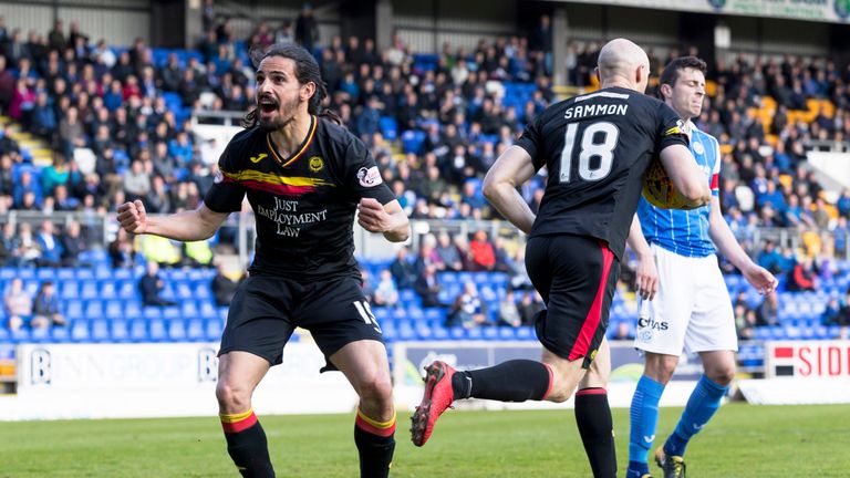 Patrick Thistle's Ryan Edwards celebrates Conor Sammon's penalty