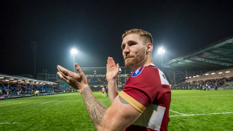 Sam Tomkins celebrates Wigan's victory at Leeds