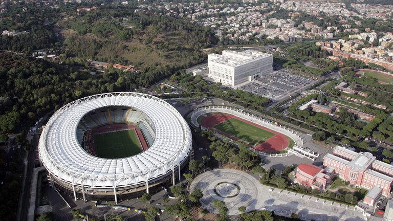 An aerial view of the Stadio Olimpico, where Liverpool will play Roma next week