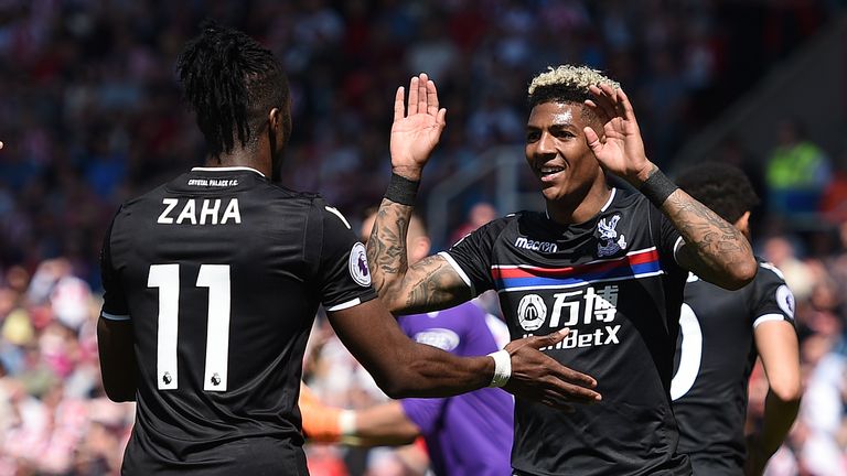 Patrick van Aanholt is congratulated after scoring Palace's winner