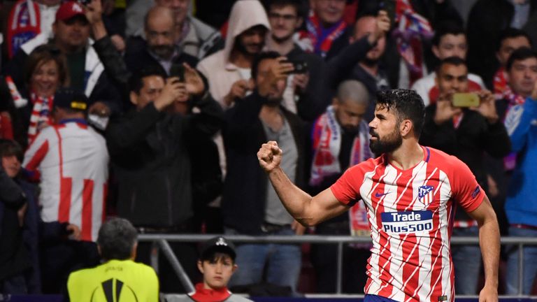 Diego Costa celebrates Atletico Madrid's opener against Arsenal