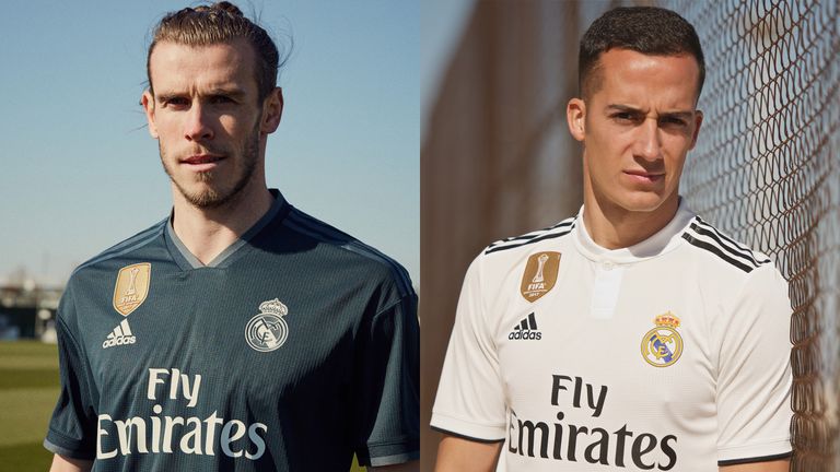 Gareth Bale and Lucas Vazquez model Real Madrid shirts for the 2018/19 season (credit: Adidas)