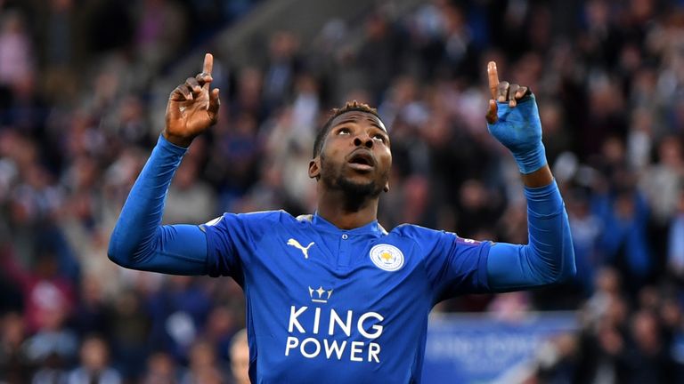 Kelechi Iheanacho celebrates after scoring the opening goal of the game