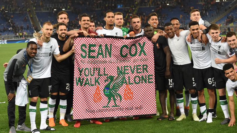 Liverpool's players paid tribute to Cox after reaching the Champions League final