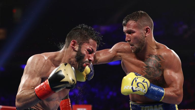 Vasyl Lomachenko (right) defeated Jorge Linares at Madison Square Garden in New York City