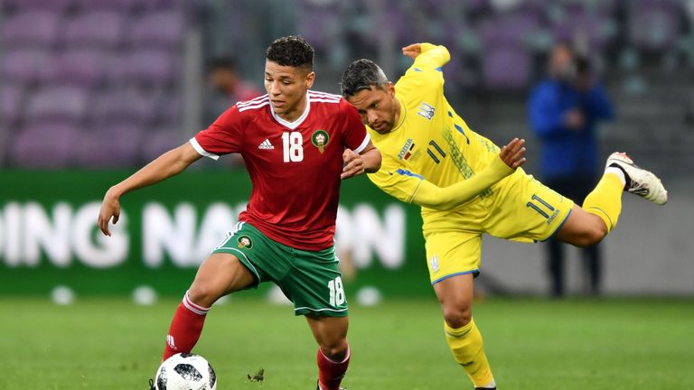 Amine Harit (L) in action for Morocco