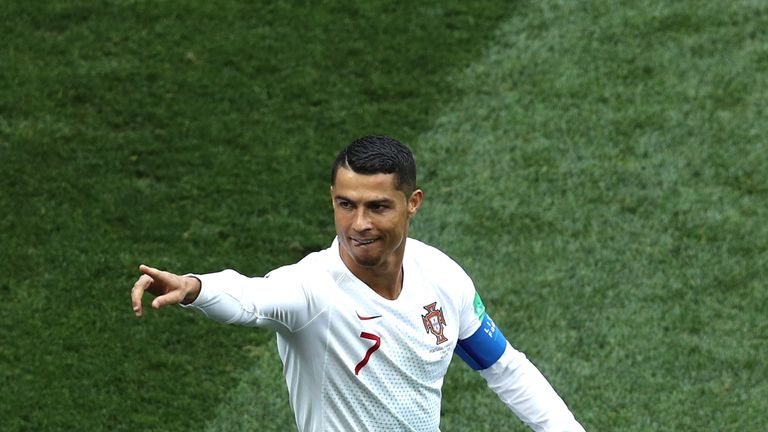 Cristiano Ronaldo celebrates his opener against Morocco at Luzhniki Stadium on June 20, 2018 [스카이 스포츠] 파워랭킹 기반 2018 월드컵 베스트 일레븐 선정 (손흥민 후보)