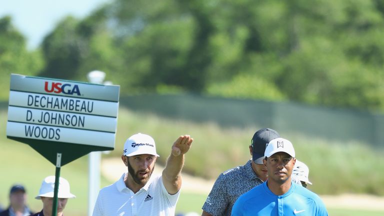 Dustin Johnson and Tiger Woods played a practice round together on Tuesday