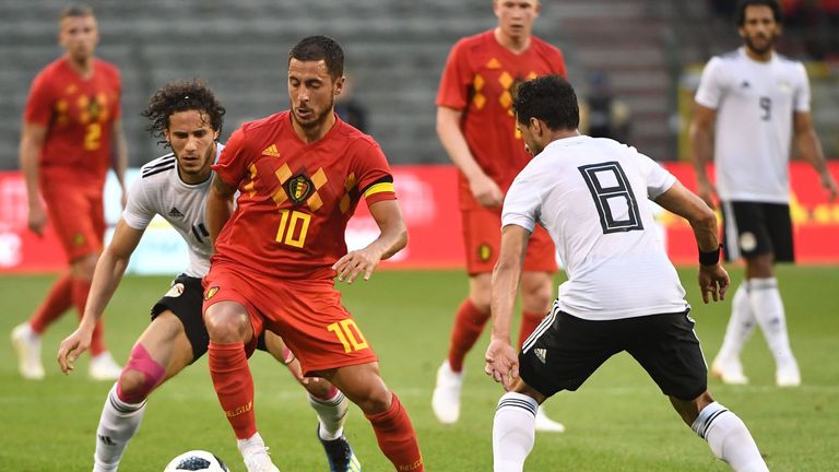 Eden Hazard in action for Belgium in a recent friendly