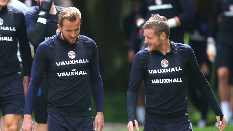 Harry Kane and Jamie Vardy in training