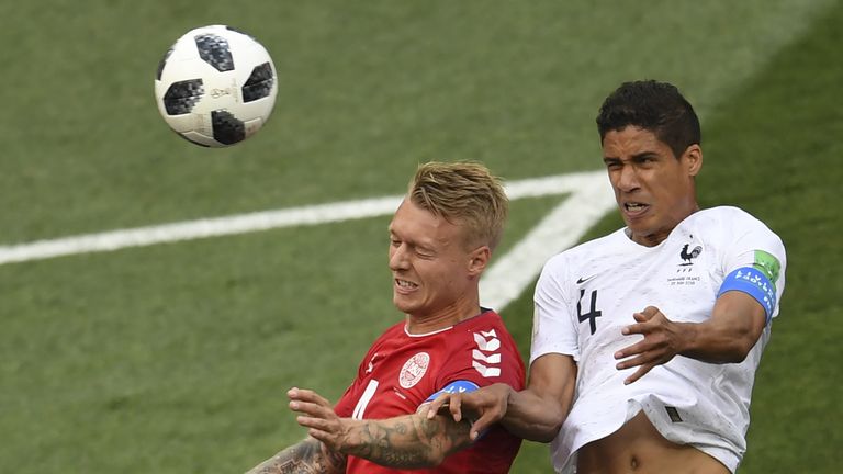 Raphael Varane (right) and Simon Kjaer in action during the 0-0 draw